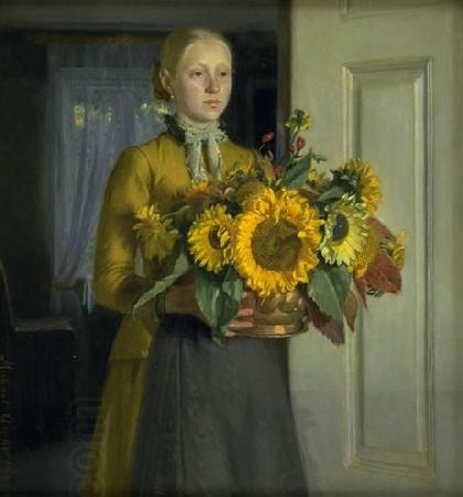 Michael Ancher A Girl with Sunflowers China oil painting art